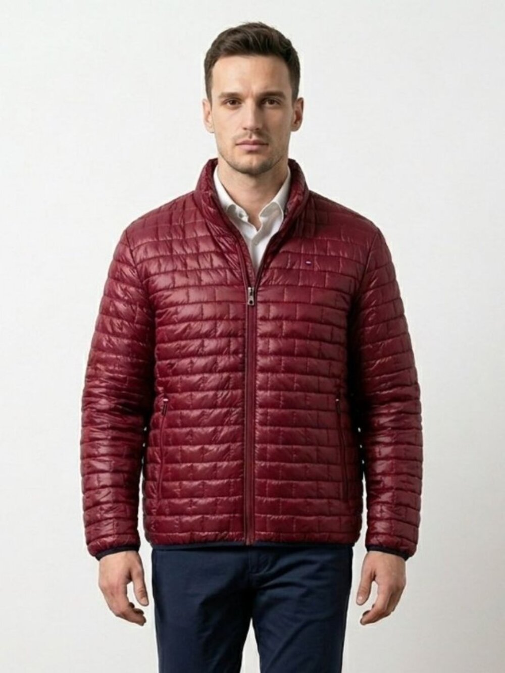 Tommy Hilfiger Men's Extra Extra Large Maroon Brick Stitched All Weather Puffer